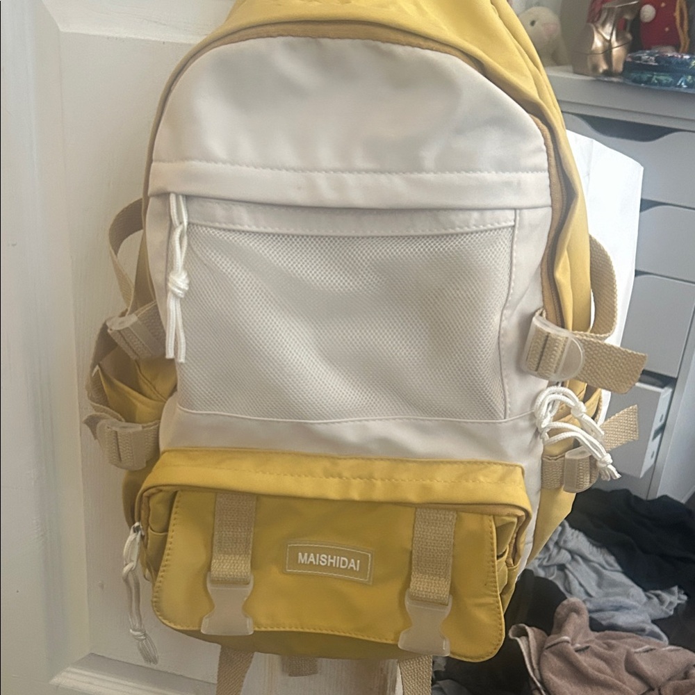 Yellow and White Women's Backpack